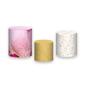Trio De Capas De Cilindro - Efeito Marmorizado Pink e Dourado 032