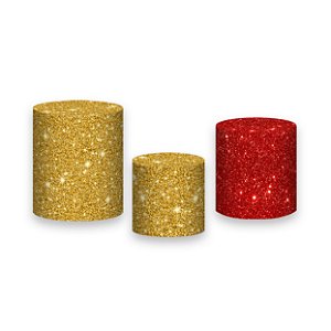 Trio De Capas De Cilindro - Efeito Glitter Vermelho e Dourado 034