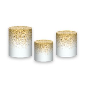 Trio De Capas De Cilindro - Branco Efeito Brilho Dourado 039