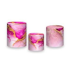 Trio De Capas De Cilindro - Efeito Mármore Pink e Dourado 040