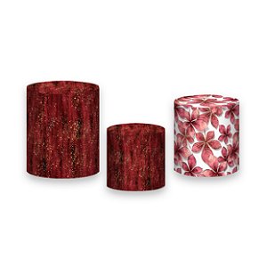 Trio De Capas De Cilindro - Vermelho e Dourado com Flores 041