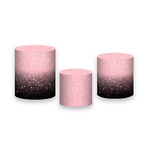 Trio De Capas De Cilindro - Preto com Efeito Glitter Rosa Suave 044