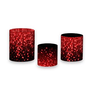 Trio De Capas De Cilindro - Preto com Efeito Glitter Vermelho 049