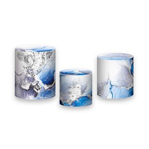 Trio De Capas De Cilindro - Efeito Marmorizado Azul e Prata 070