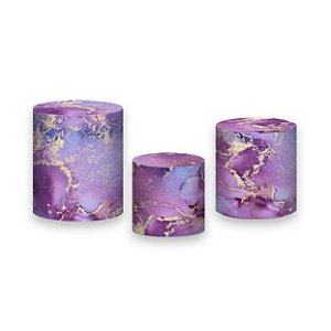 Trio De Capas De Cilindro - Efeito Marmorizado Lilás com Dourado 071