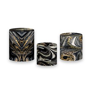Trio De Capas De Cilindro - Preto com Ondulações Douradas 075