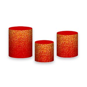 Trio De Capas De Cilindro - Vermelho Efeito Glitter Dourado 084