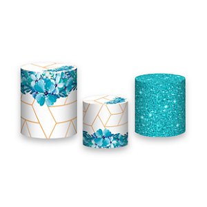 Trio De Capas De Cilindro - Geométrico Azul Floral 003