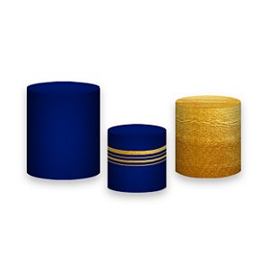 Trio De Capas De Cilindro - Azul com Geométrico Dourado 012