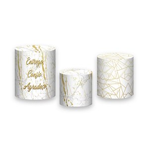 Trio De Capas De Cilindro - Branco com Geométrico Dourado 016