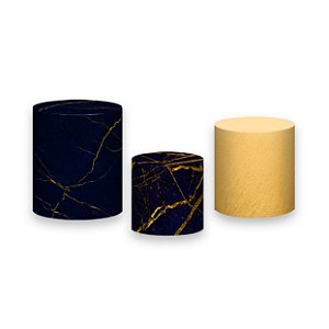 Trio De Capas De Cilindro - Efeito Marmorizado Azul e Dourado 023