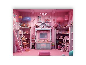 Fundo Fotográfico 1,55 x 1,20 - Quarto de Brinquedos de Princesa Rosa 009