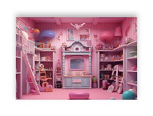 Fundo Fotográfico 2,20 x 1,50 - Quarto de Brinquedos de Princesa Rosa 010