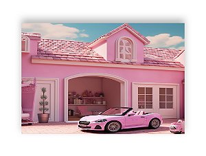 Fundo Fotográfico 2,20 x 1,50 - Casa de Princesa Rosa com Carrinho Rosa 013