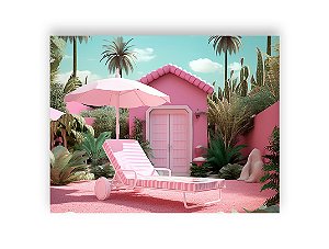 Fundo Fotográfico 1,55 x 1,20 -  Cadeira de Sol de Princesa Rosa Verão 015