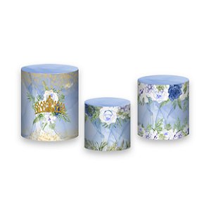 Trio De Capas De Cilindro - 15 Anos Princesa Floral Azul 002