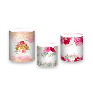 Trio De Capas De Cilindro - 15 Anos Princesa Floral Pink 005