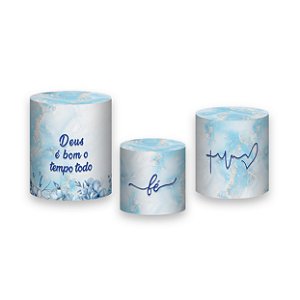 Trio De Capas De Cilindro - Religioso Azul Floral 025