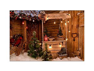 Fundo Fotográfico 2,20 x 1,50 - Barraca Efeito Madeira Decoração de Natal 037