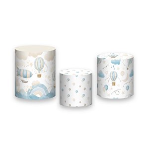 Trio De Capas De Cilindro - Balões Azul e Bege Cute 003