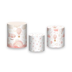 Trio De Capas De Cilindro - Balões Cute Rosa 005