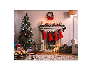 Fundo Fotográfico 1,55 x 1,20 - Natal Sala Árvore e Lareira 053