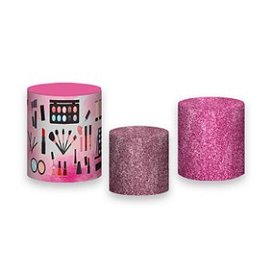 Trio De Capas De Cilindro - Maquiagem Fundo Rosa Efeito Glitter 001