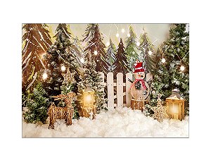 Fundo Fotográfico 2,20 x 1,50 - Natal Cenário Pinheiros e Neve 115