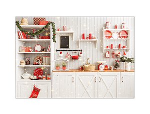 Fundo Fotográfico 2,20 x 1,50 - Natal Cozinha Realista Branca e Vermelha 114