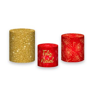 Trio De Capas De Cilindro - Natal Vermelho Efeito Brilhos Dourados 008