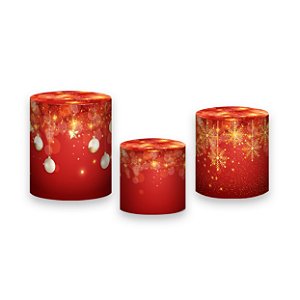 Trio De Capas De Cilindro - Natal Vermelho Efeito Glitter Dourado 012