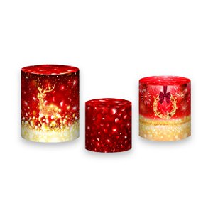 Trio De Capas De Cilindro - Natal Vermelho e Dourado 018