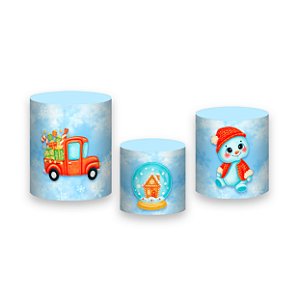 Trio De Capas De Cilindro - Natal Cute Azul 022