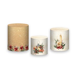 Trio De Capas De Cilindro - Natal Dourado Efeito Brilhos 025