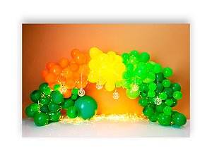 Fundo Fotográfico 2,20 x 1,50 - Arco de Balões Coloridos Laranja e Verde 015