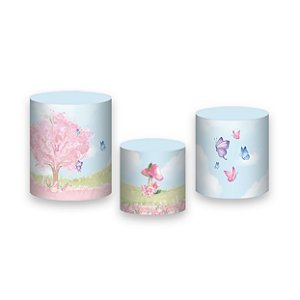 Trio De Capas De Cilindro - Jardim Cute com Borboletas 002