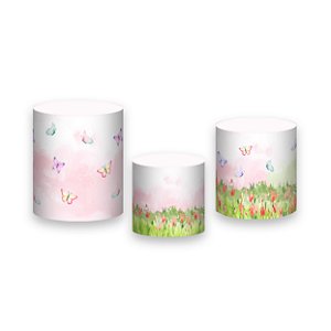 Trio De Capas De Cilindro - Jardim Rosa com Borboletas 005