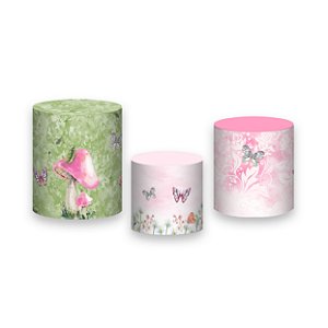 Trio De Capas De Cilindro - Jardim Verde e Rosa Aquarela 011