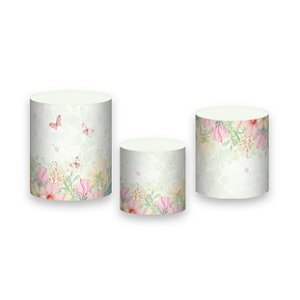 Trio De Capas De Cilindro - Jardim Flores Aquarela 016