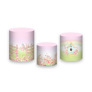 Trio De Capas De Cilindro - Jardim Rosa Aquarela 018