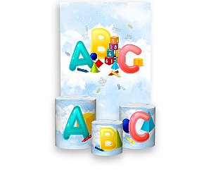 Painel De Festa Vertical 1,50 x 2,20 + Trio De Capas Cilindro - ABC com Números 002
