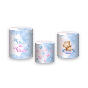 Trio De Capas De Cilindro - Chá Revelação Urso Cute Aquarela 034