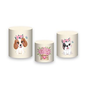 Trio De Capas De Cilindro - Cachorrinha Cute com Flores 002