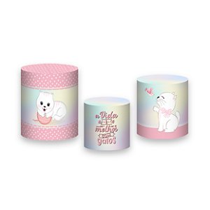 Trio De Capas De Cilindro - Desenho Gatinha Cute 006