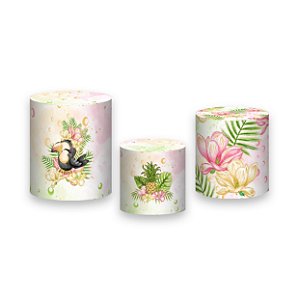 Trio De Capas De Cilindro - Flores Tropicais 006