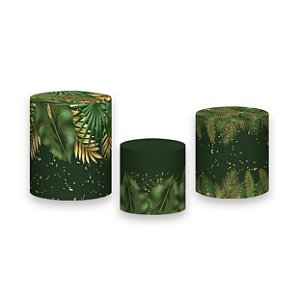 Trio De Capas De Cilindro - Tropical Folhagem Verde e Dourado 016