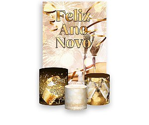 Painel De Festa Vertical 1,50 x 2,20 + Trio De Capas Cilindro - Ano Novo Fogos com Espumante 006