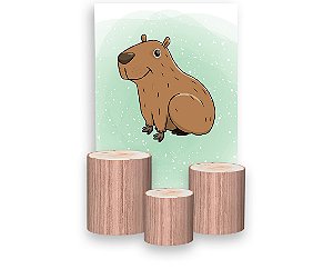 Painel De Festa Vertical 1,50 x 2,20 + Trio De Capas Cilindro - Safari Capivara Cute 035