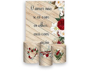 Painel De Festa Vertical 1,50 x 2,20 + Trio De Capas Cilindro - Casamento Rústico 012