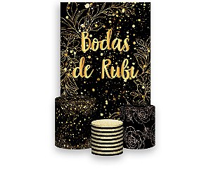 Painel De Festa Vertical 1,50 x 2,20 + Trio De Capas Cilindro - Efeito Brilhos Bodas de Rubi 024